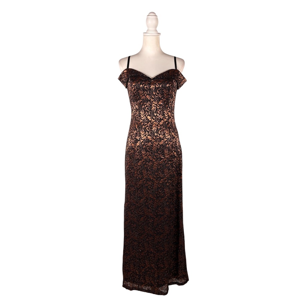 Y2K 2010s Metallic Copper Sequin Dress NWT Maxi S Dark Romance Gothic Coquette